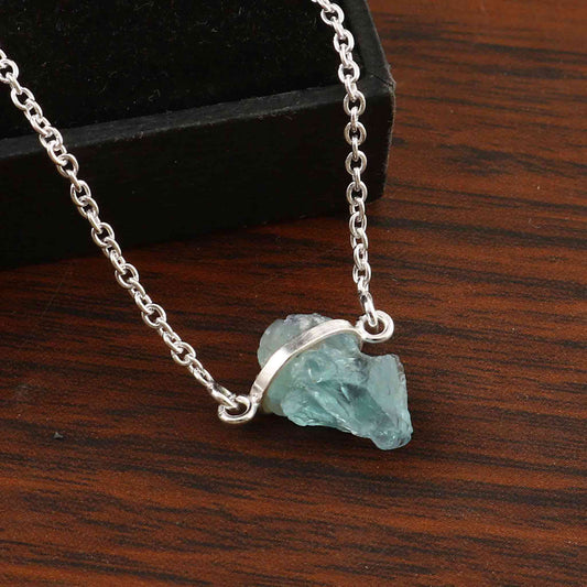 Raw Aquamarine Necklace Adjustable Sterling Silver