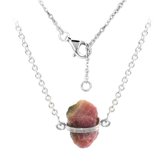 Raw Pink Tourmaline Necklace Sterling Silver Jewelry