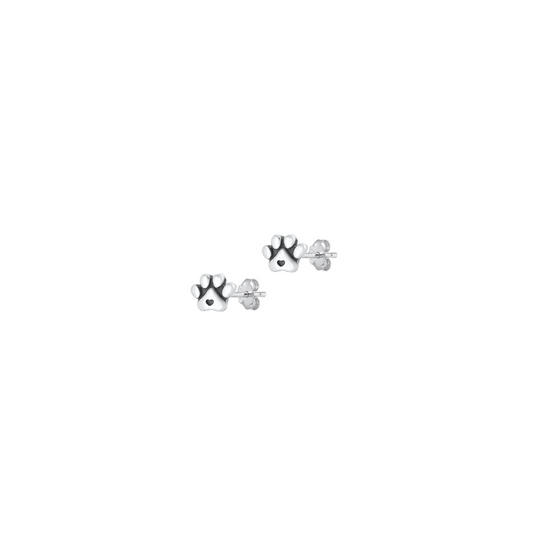 925 sterling silver paw print stud earrings with heart detail, oxidized finish, perfect for pet lovers