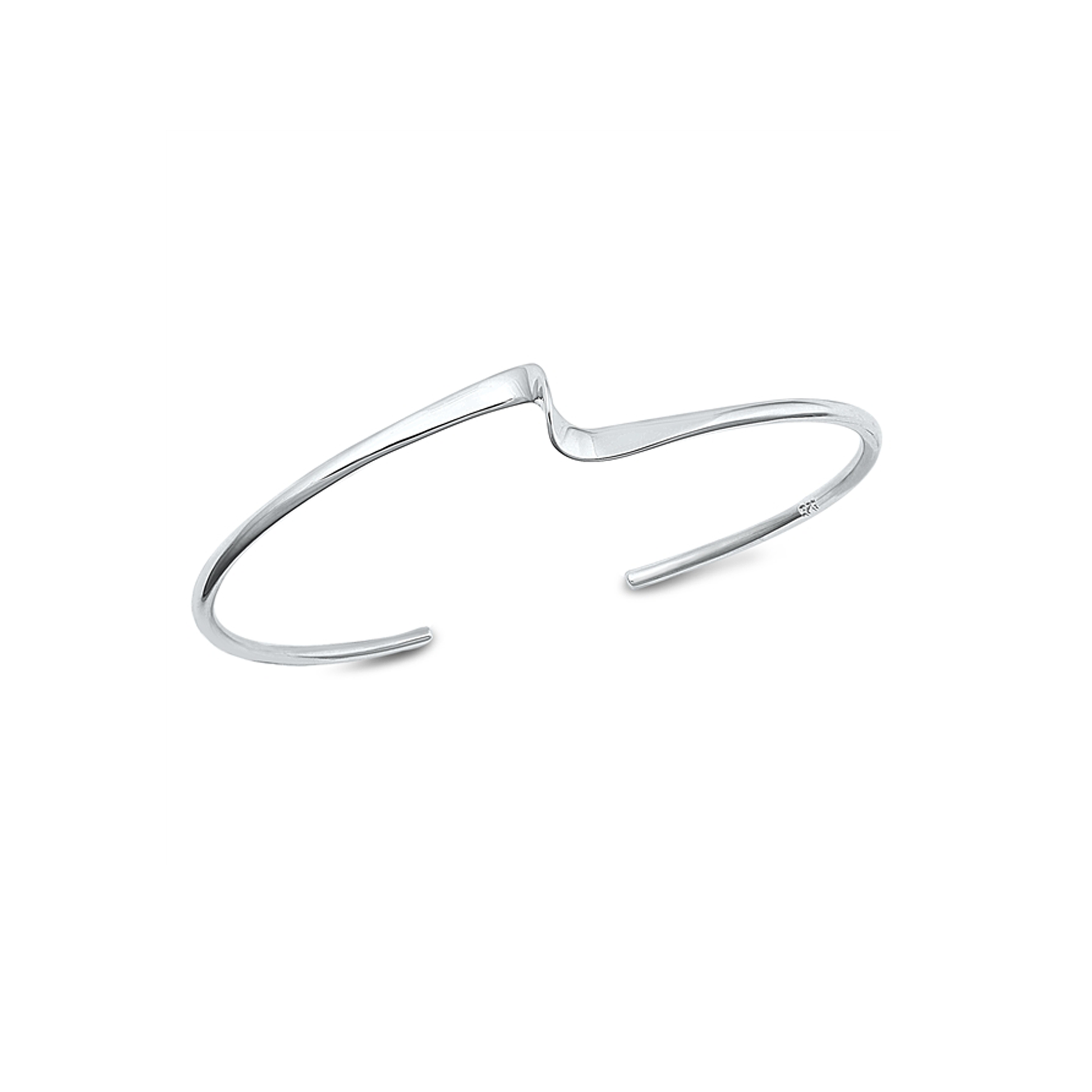 Shop the Sterling Silver Bangle Bracelet with a polished finish, 45 x 58 mm adjustable fit, and 9.4 mm face height. Free polishing cloth included!