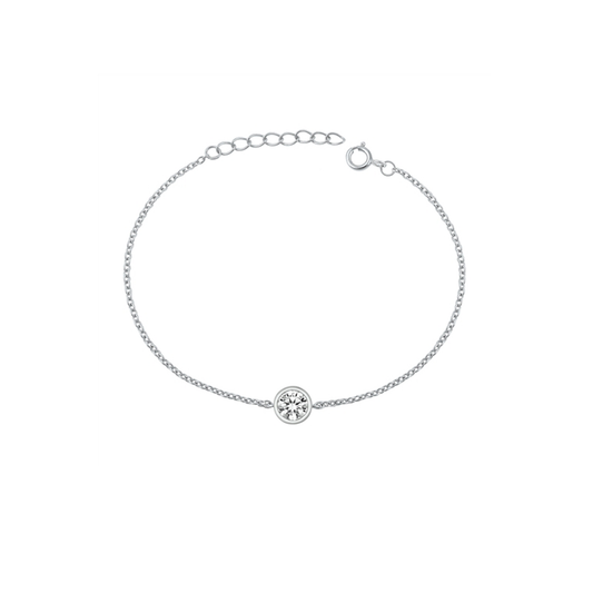 Sterling silver bracelet with a single clear CZ stone and an adjustable chain, 6.5" to 7.5" length.