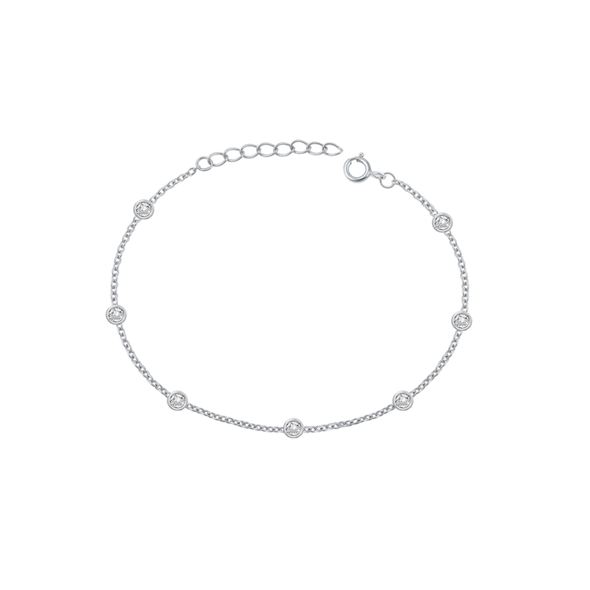 Sterling silver bracelet with clear CZ stones and an adjustable 7" to 8" chain.