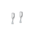 Dainty silver hoop earrings with clear zirconia charm, lightweight and stylish.
