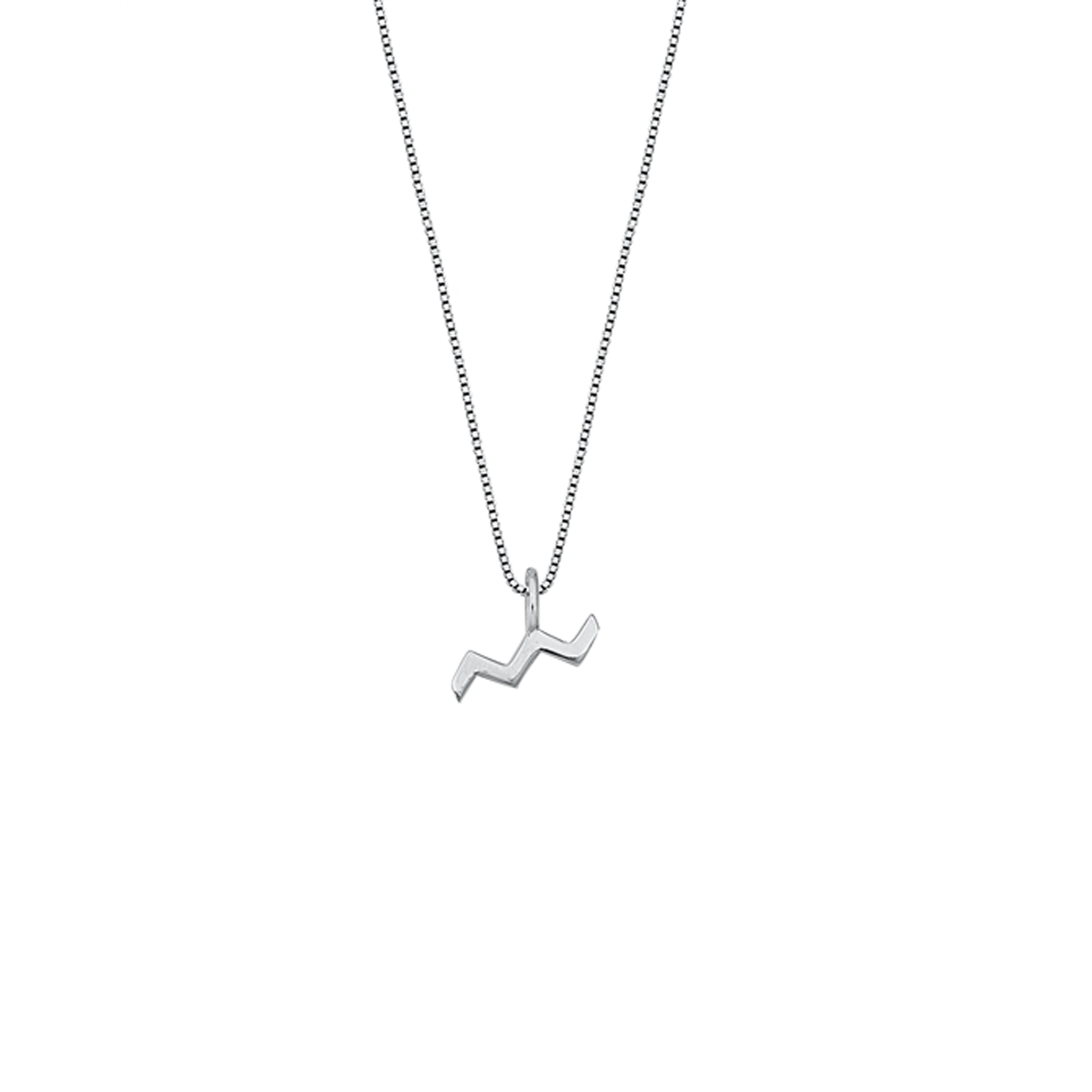 Minimalist Aquarius zodiac necklace with a 10 mm 925 sterling silver pendant and adjustable chain.