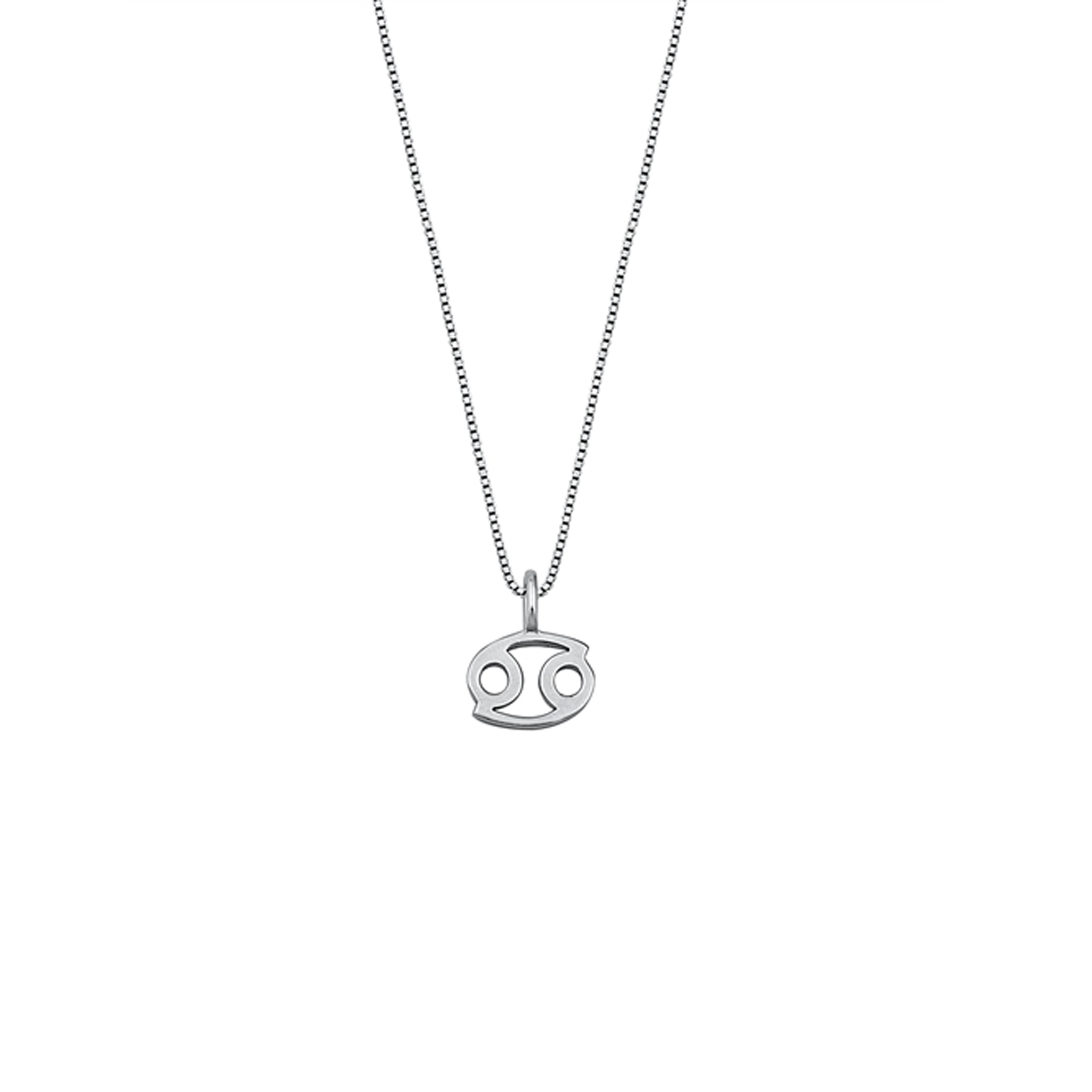 Graceful Cancer zodiac necklace with a 10 mm 925 sterling silver pendant and adjustable chain.