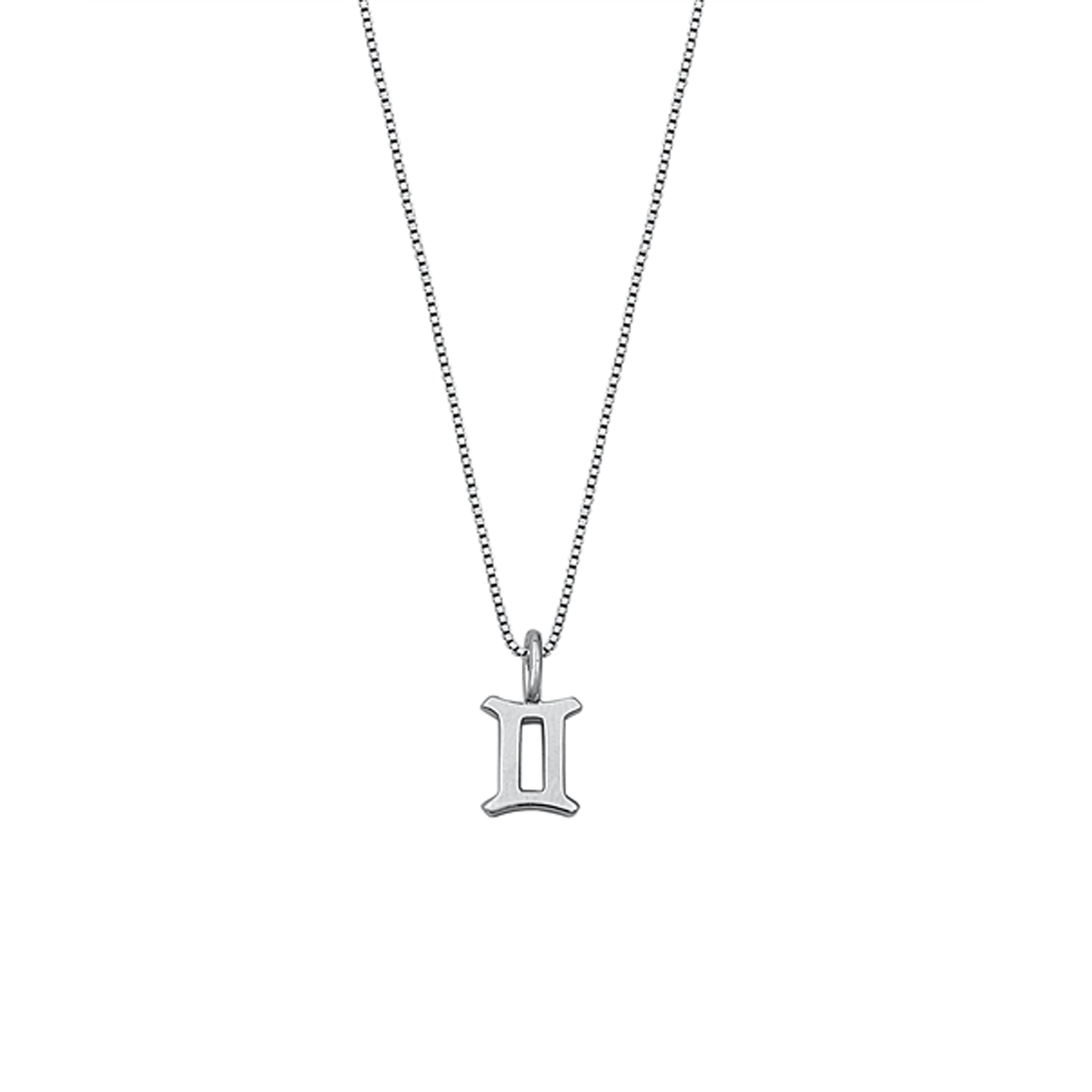 Stylish Gemini zodiac necklace with a 10 mm 925 sterling silver pendant and adjustable chain.