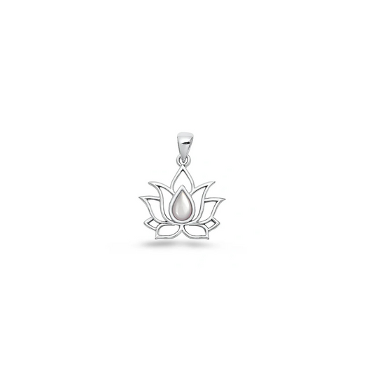 925 sterling silver lotus pendant with teardrop centre and open petal design