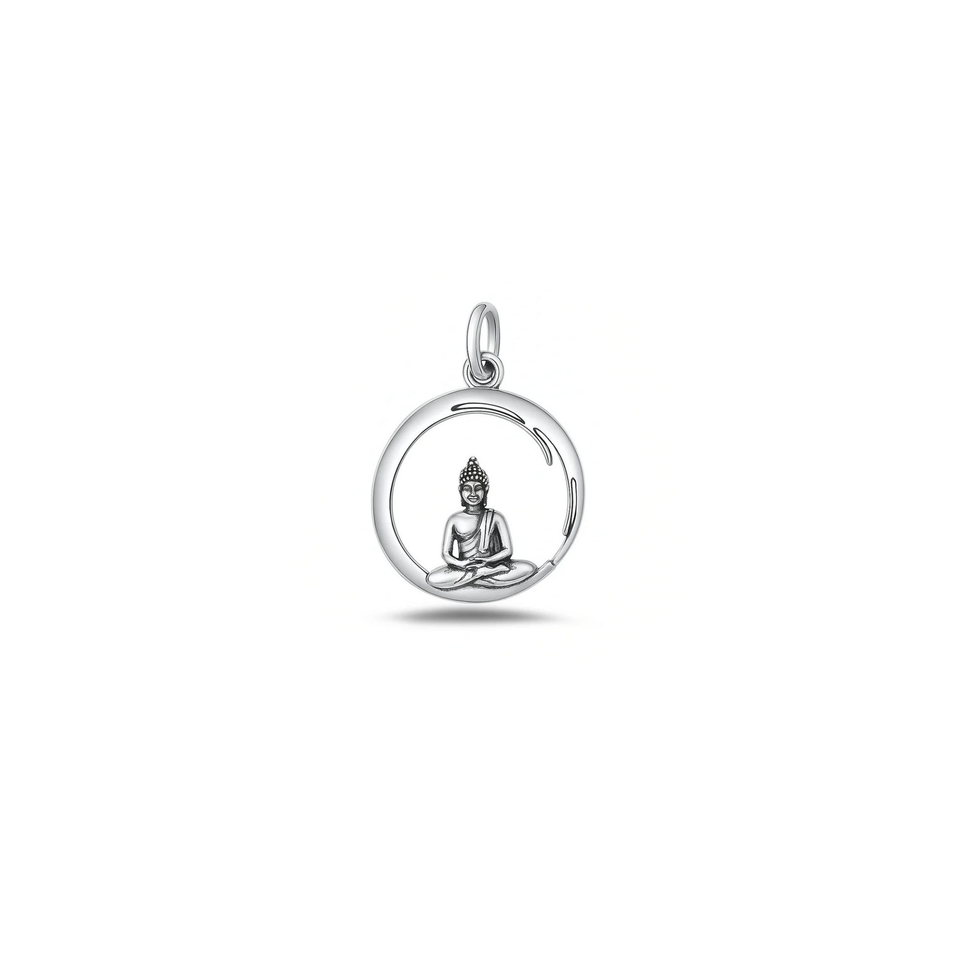 925 sterling silver Buddha pendant in open circle spiritual design