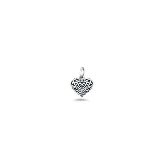 925 sterling silver heart pendant with raised swirl design and oxidised finish