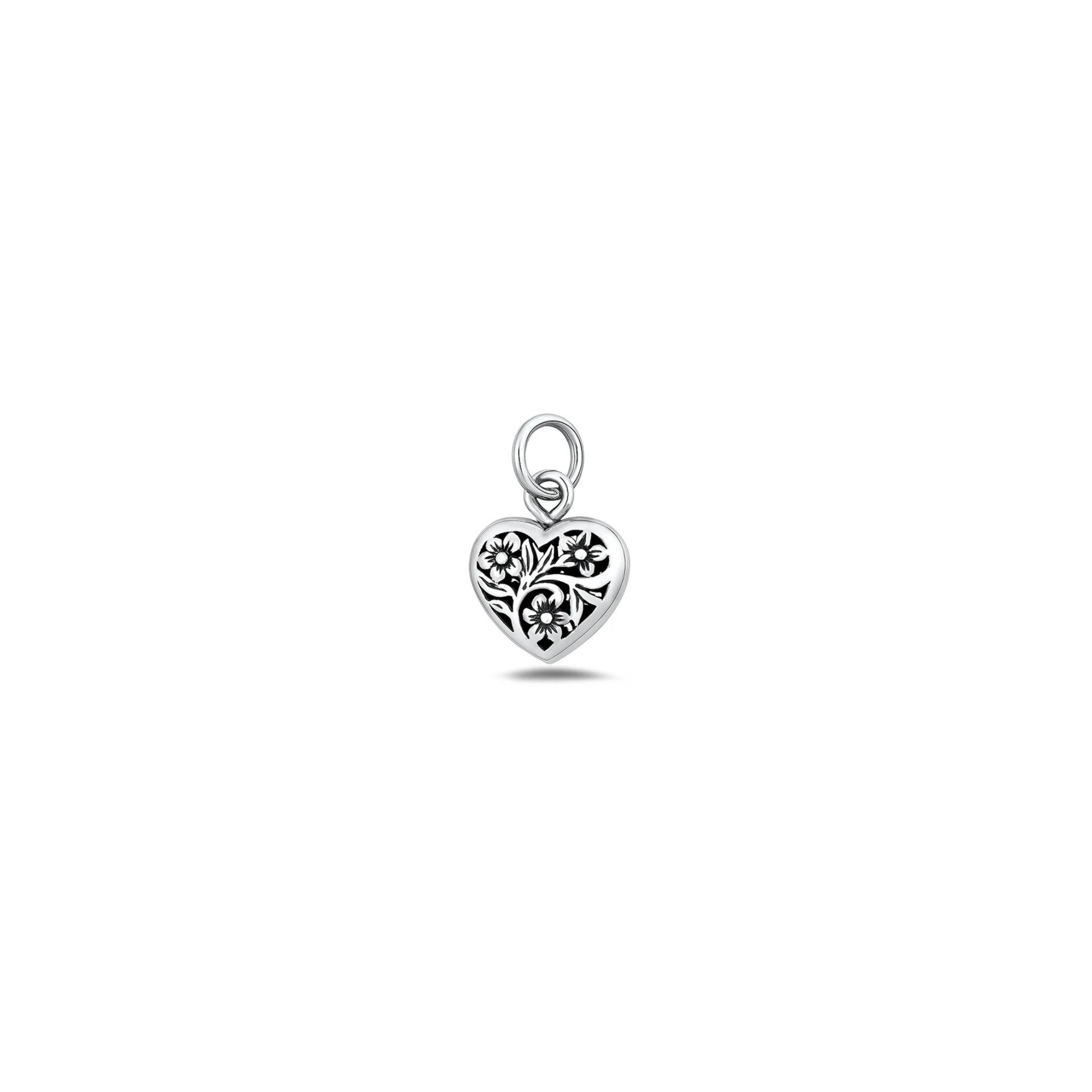 925 sterling silver heart pendant with oxidised floral cutout design