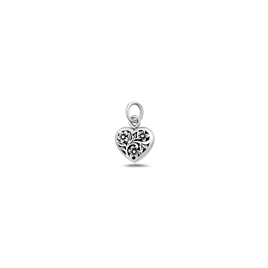 925 sterling silver heart pendant with oxidised floral cutout design