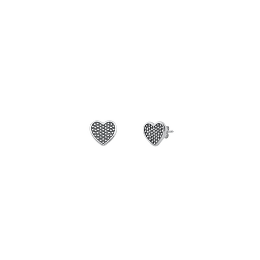 925 sterling silver heart stud earrings with oxidised dotted texture