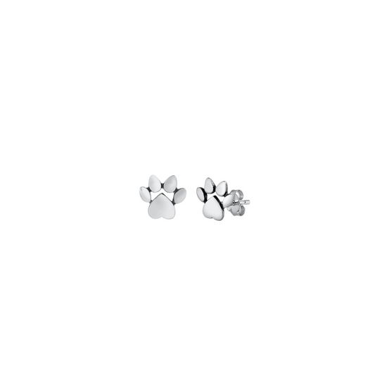 925 sterling silver paw print stud earrings with heart-shaped detail
