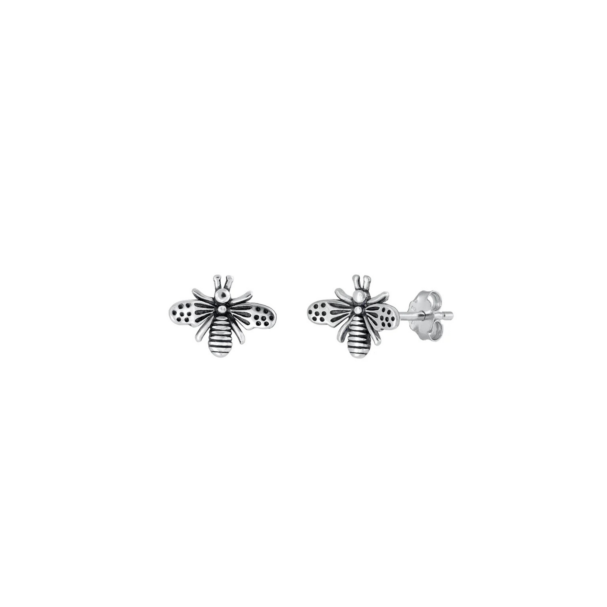 925 sterling silver bee stud earrings with oxidised wings – cute insect jewellery gift