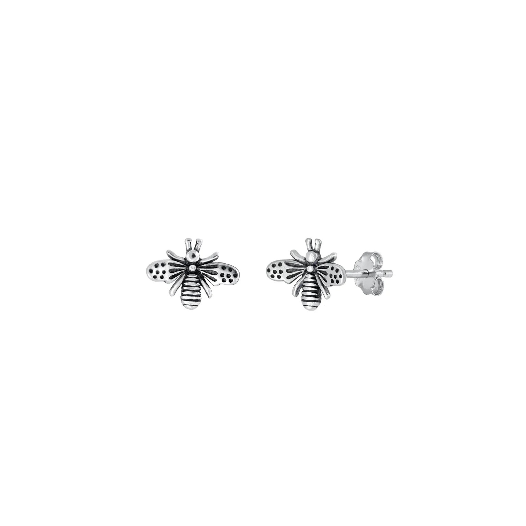 925 sterling silver bee stud earrings with oxidised wings – cute insect jewellery gift