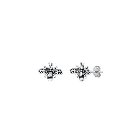 925 sterling silver bee stud earrings with oxidised wings – cute insect jewellery gift
