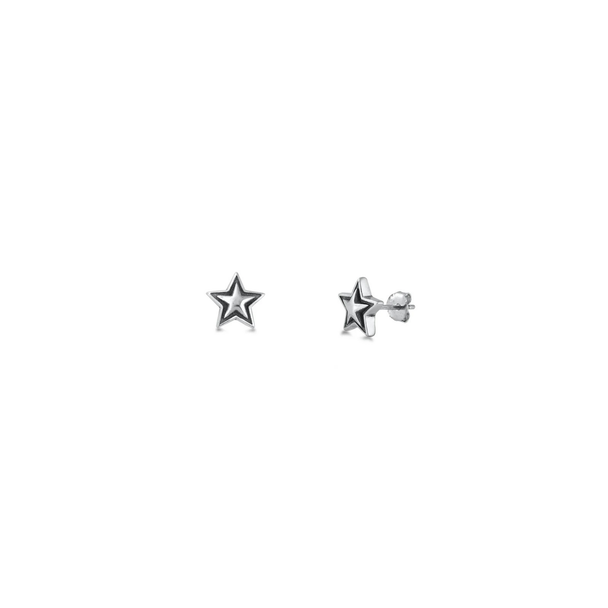 925 sterling silver star stud earrings with oxidised finish
