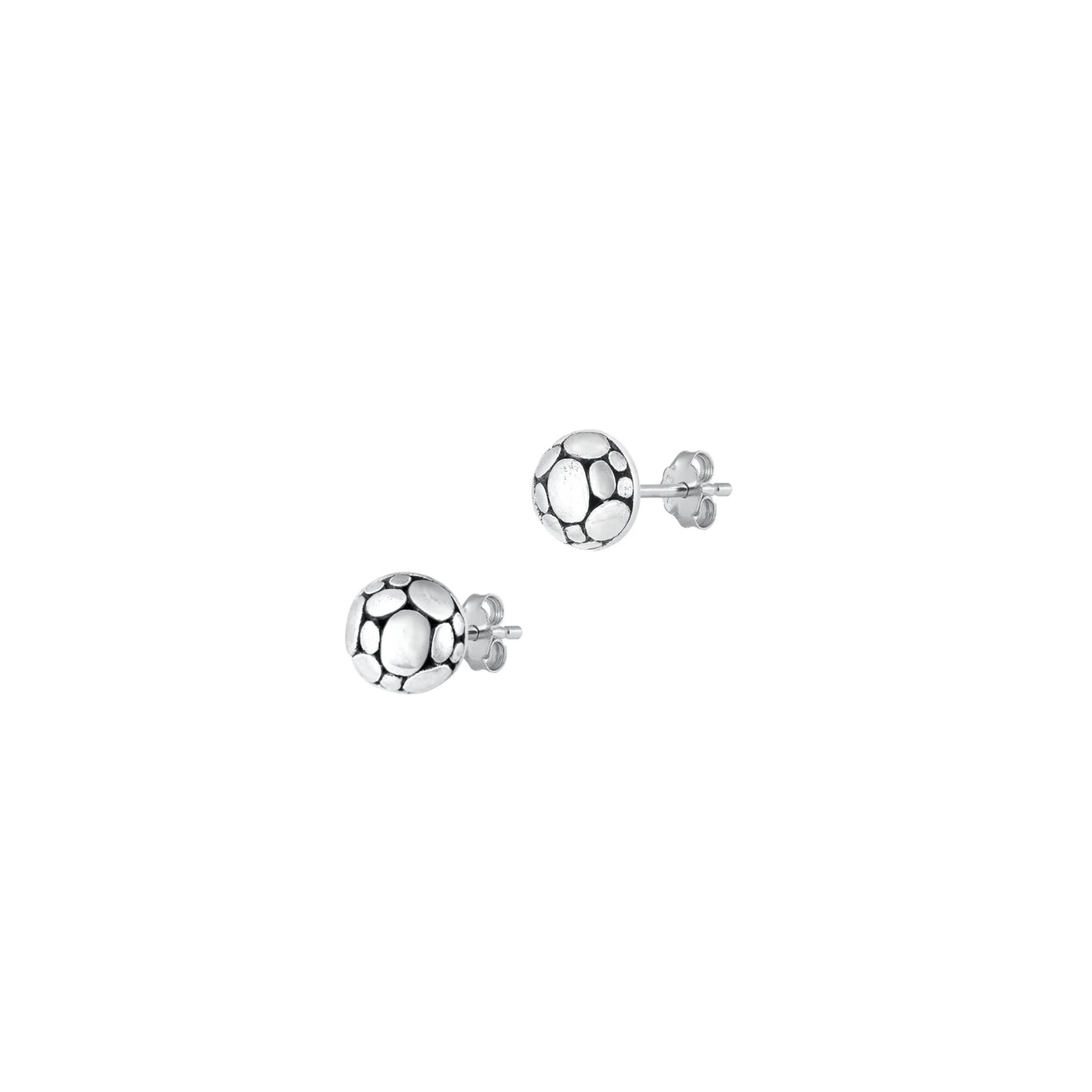 Silver Stud Earrings – Textured Pebble