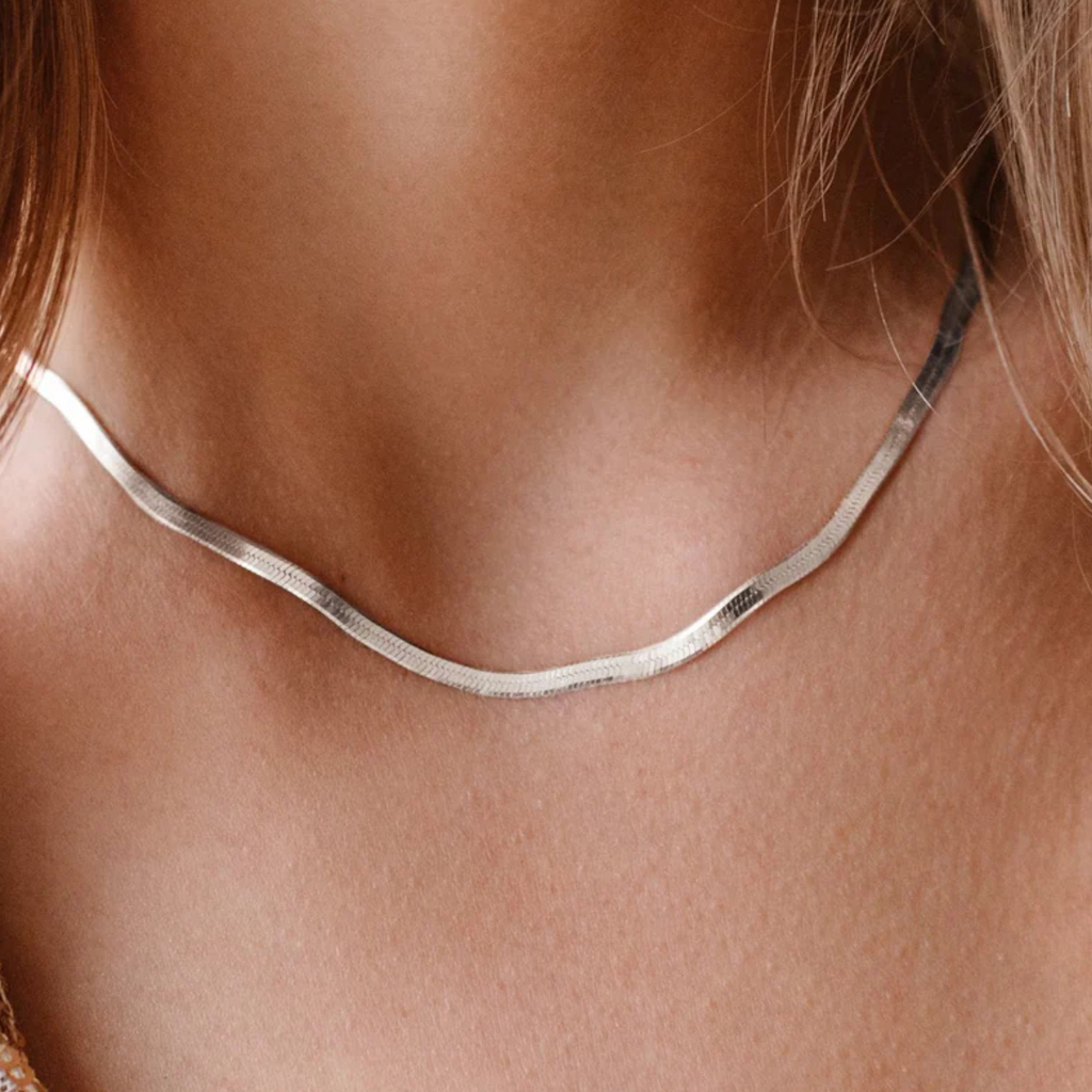 925 sterling silver Italian herringbone chain necklace 3.5mm polished flat silver chain jewelry