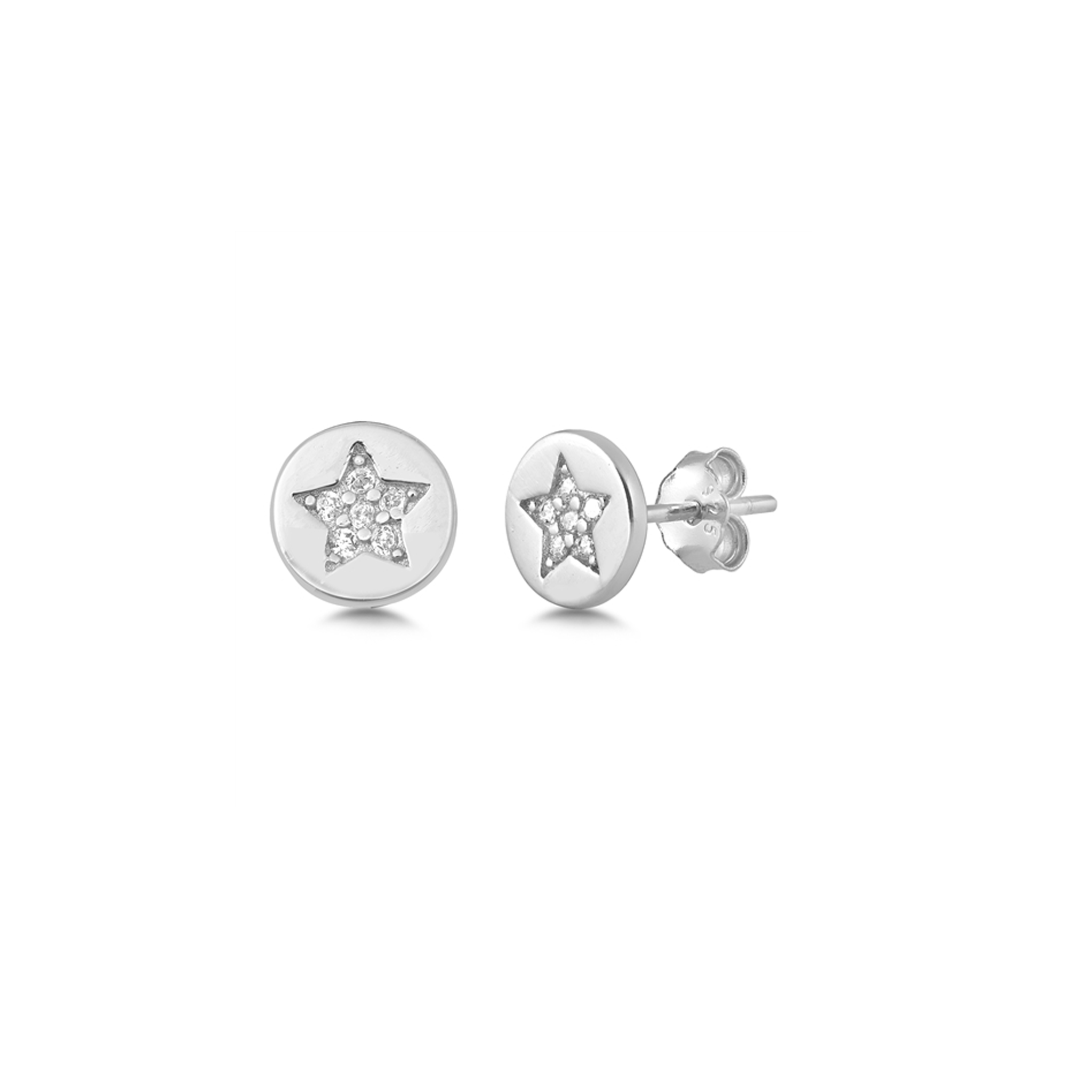 Sterling silver star stud earrings with crystal accents for a sparkly finish.