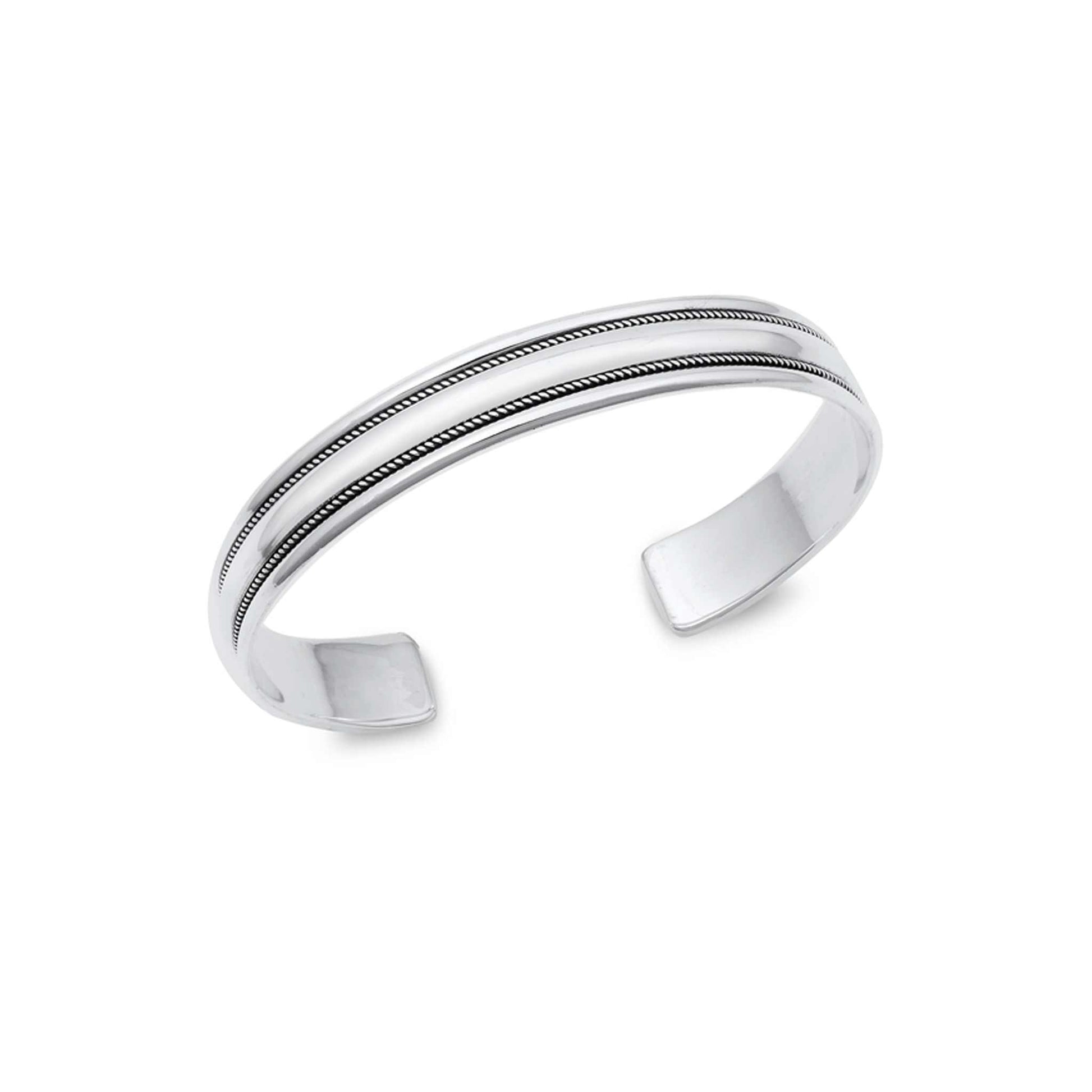 Sterling Silver Bangle Bracelet with an oxidized finish and adjustable cuff design. Includes a free polishing cloth with purchase.