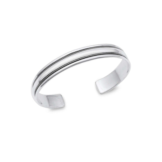 Sterling Silver Bangle Bracelet with an oxidized finish and adjustable cuff design. Includes a free polishing cloth with purchase.
