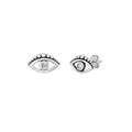 Sterling silver cubic zirconia eye stud earrings with oxidized details, representing protection and elegance.