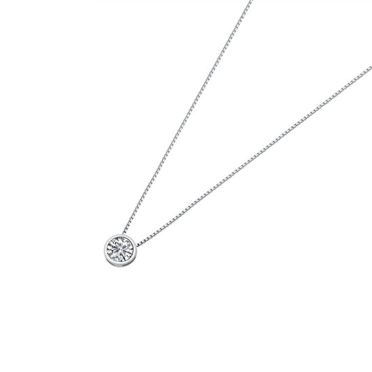 Sterling Silver CZ Necklace - Bezel Solitaire