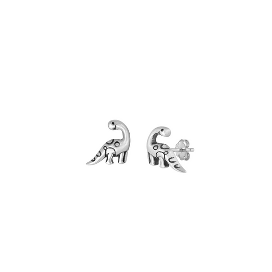 Whimsical 925 sterling silver dinosaur stud earrings with oxidised detailing – fun kids or adult gift.