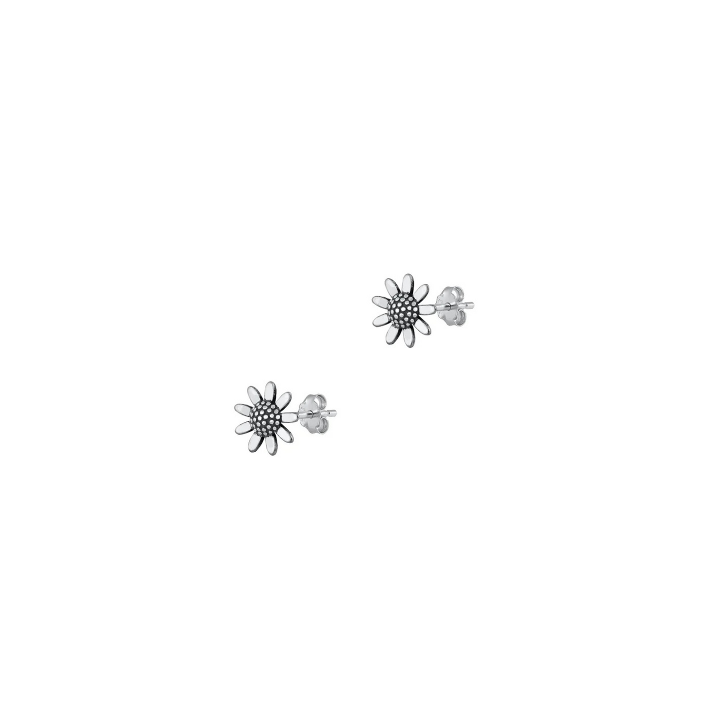 Whimsical 925 sterling silver sunflower stud earrings with petal detail