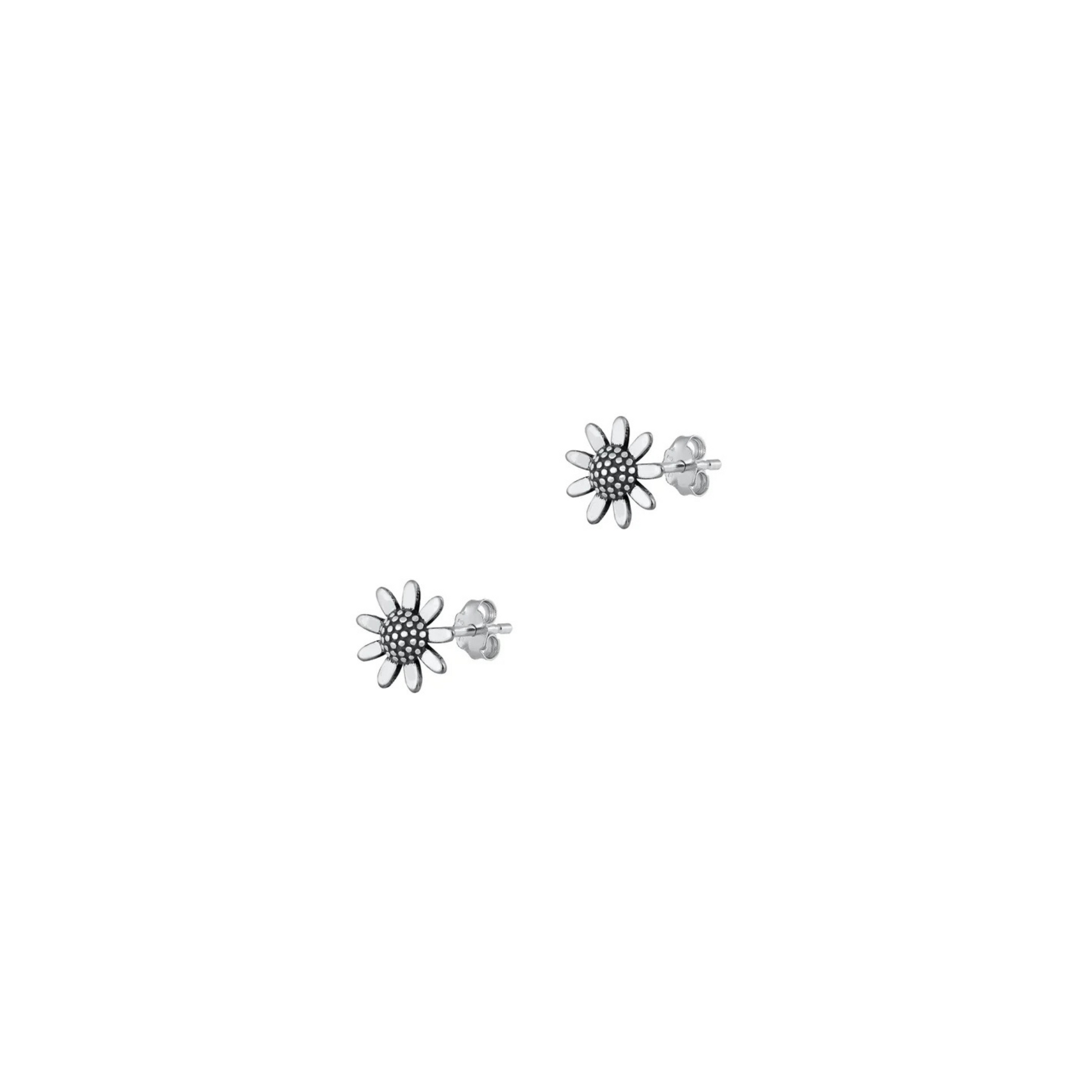 Whimsical 925 sterling silver sunflower stud earrings with petal detail