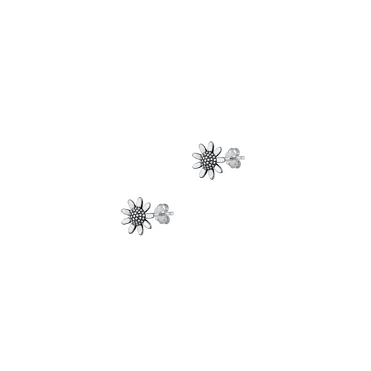 Whimsical 925 sterling silver sunflower stud earrings with petal detail