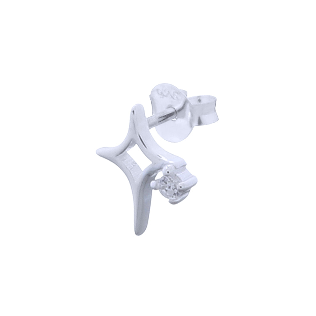 925 sterling silver open four-point star stud earrings with cubic zirconia accent and butterfly back
