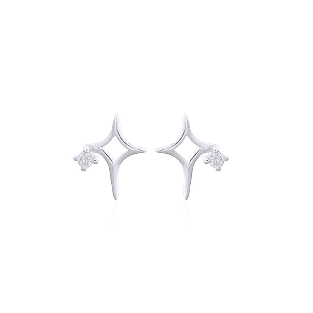 925 sterling silver open four-point star stud earrings with cubic zirconia accent and butterfly back
