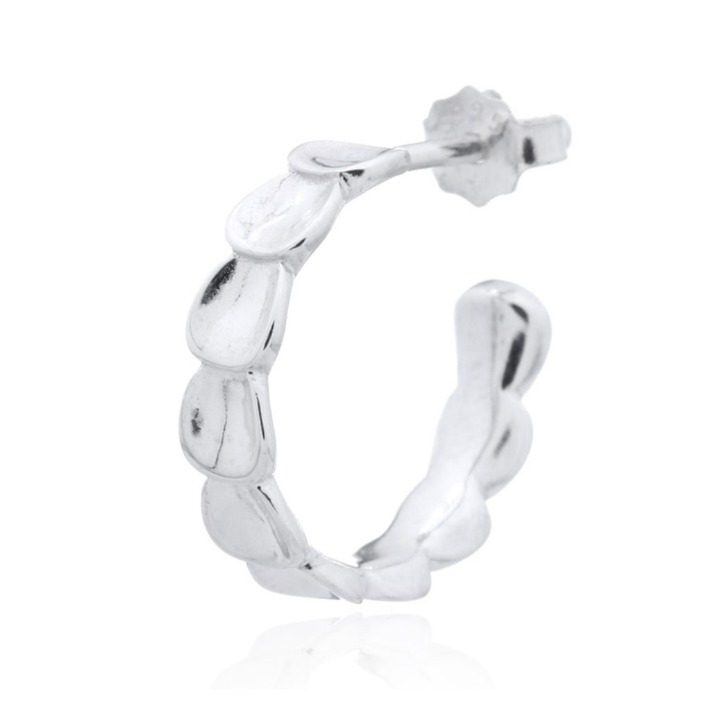 925 sterling silver scale textured open half-hoop stud earrings with butterfly back, statement design