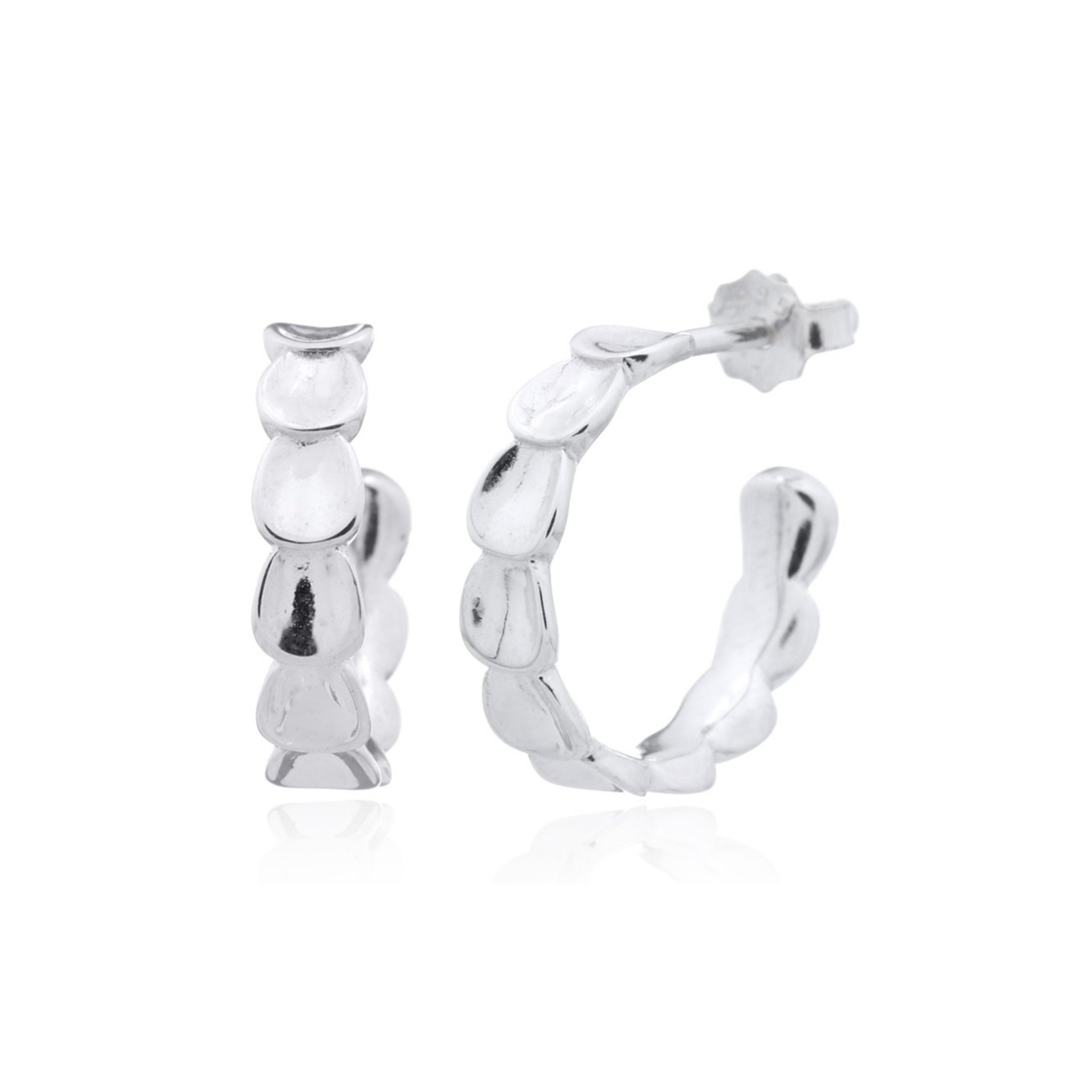 925 sterling silver scale textured open half-hoop stud earrings with butterfly back, statement design