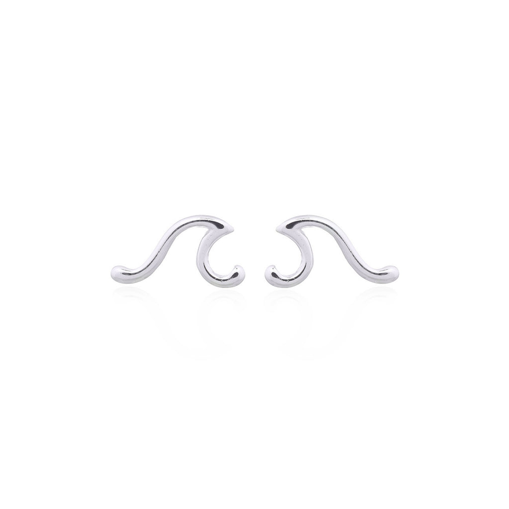 Dainty 925 sterling silver sea wave stud earrings with butterfly back, ocean-inspired minimalist design
