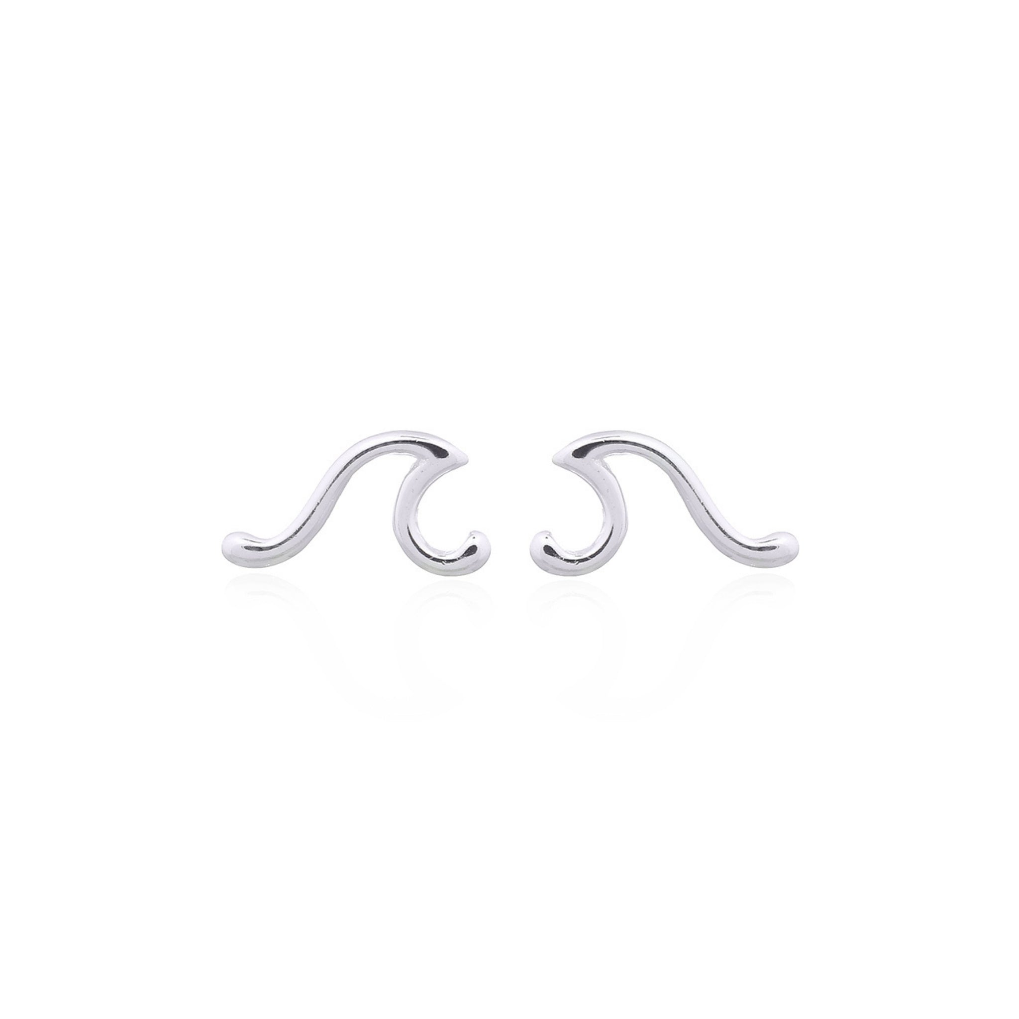 Dainty 925 sterling silver sea wave stud earrings with butterfly back, ocean-inspired minimalist design
