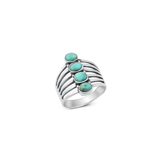 Sterling silver turquoise ring, boho statement jewelry, layered silver band