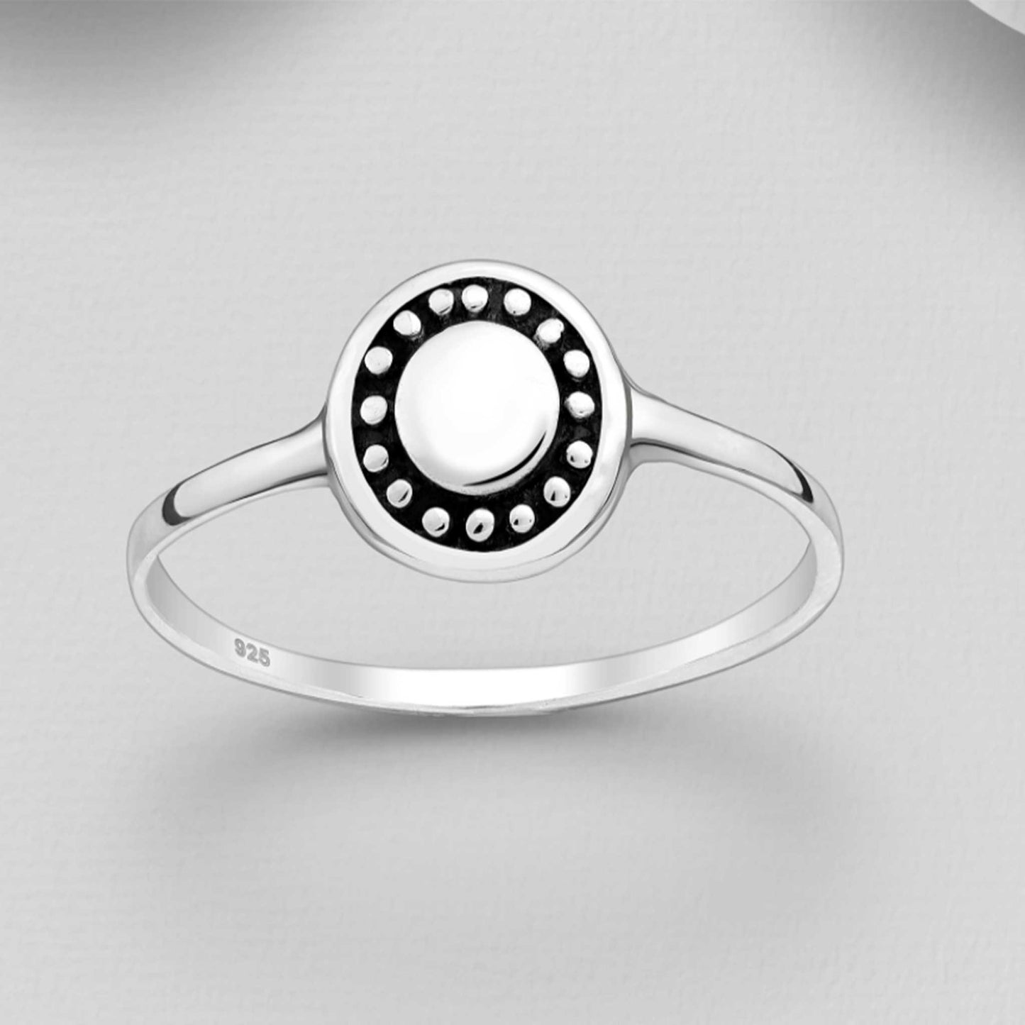 Minimalist sterling silver circle ring, modern beaded jewelry, everyday stackable ring