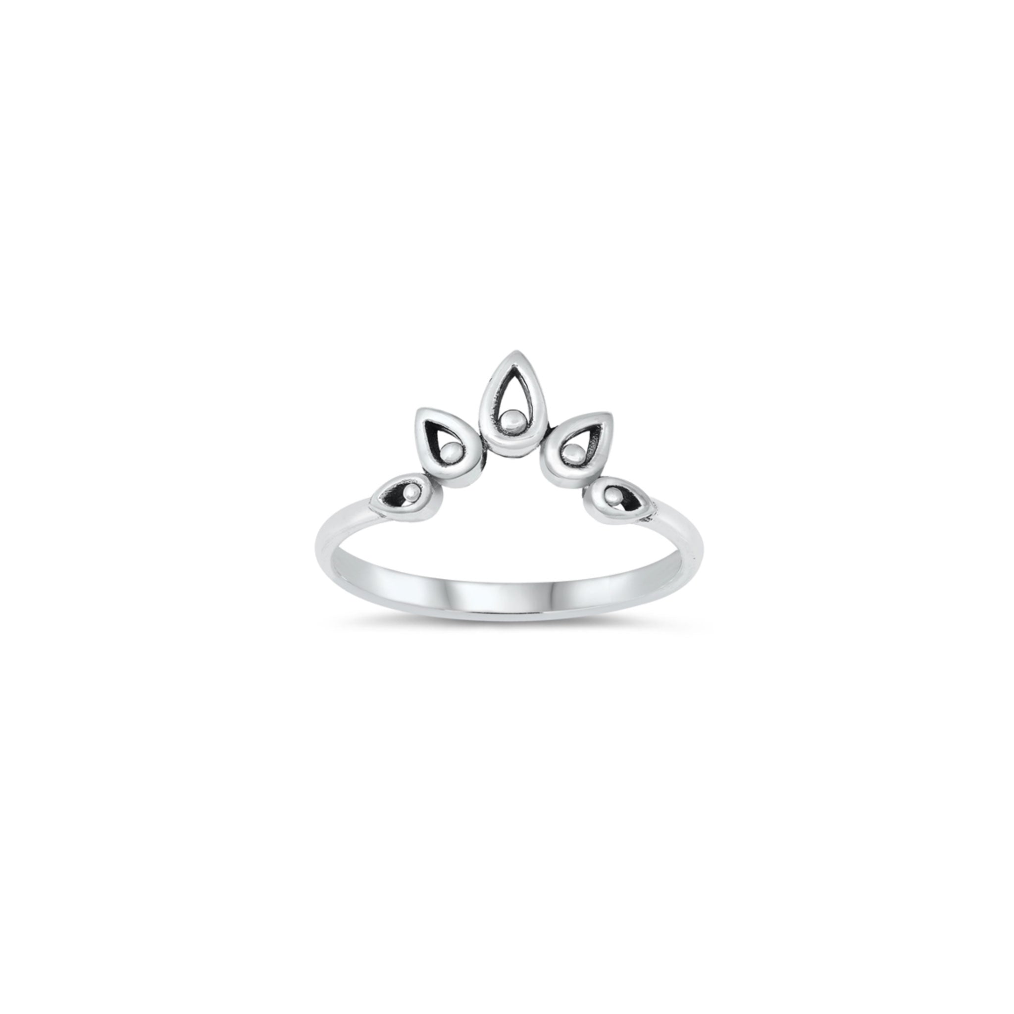 Sterling silver crown ring, dainty teardrop design, minimalist stacking ring