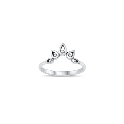 Sterling silver crown ring, dainty teardrop design, minimalist stacking ring
