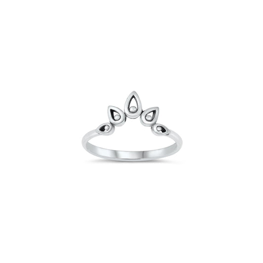 Sterling silver crown ring, dainty teardrop design, minimalist stacking ring