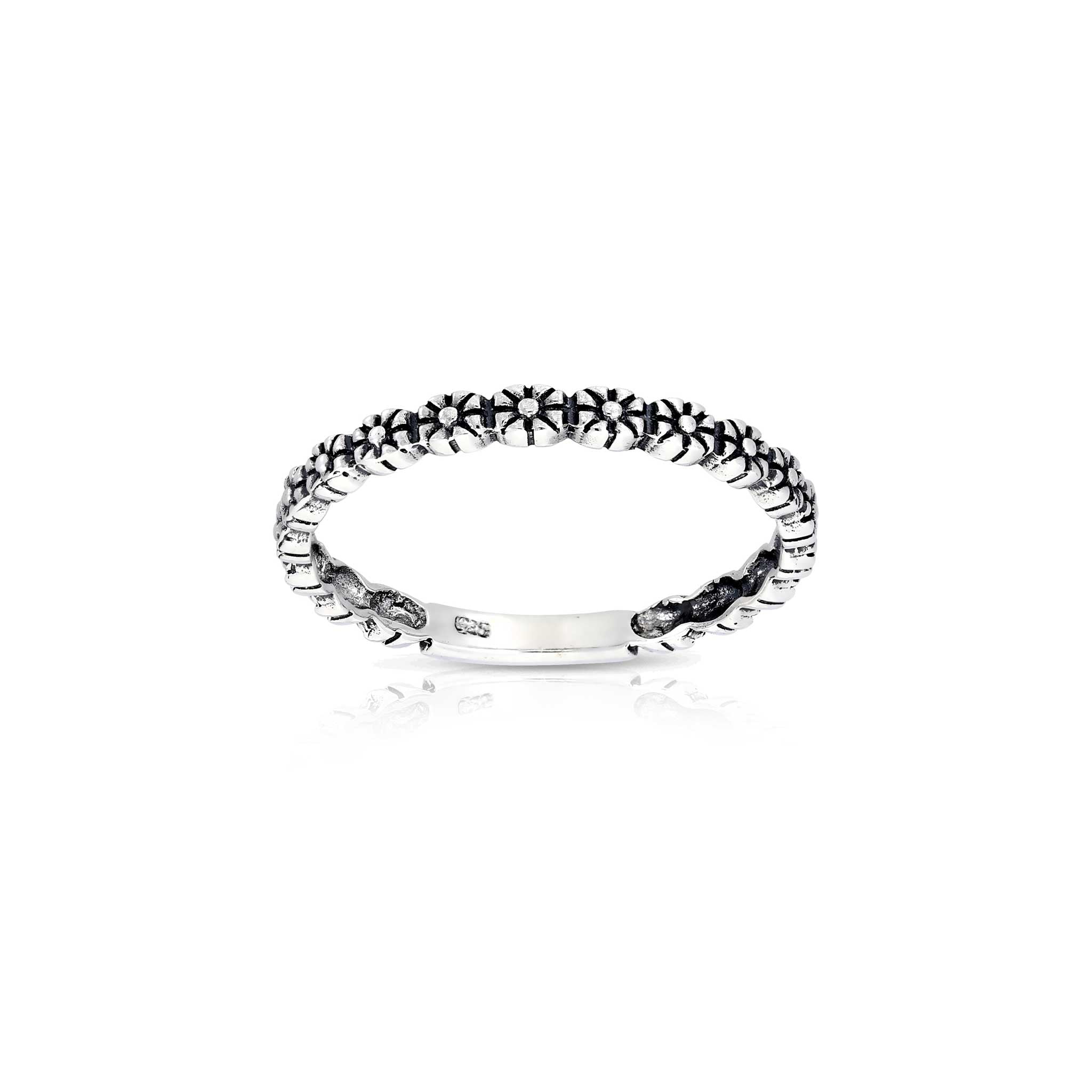 Dainty floral sterling silver ring, vintage flower band, stackable silver jewellery