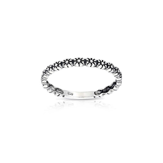 Dainty floral sterling silver ring, vintage flower band, stackable silver jewellery