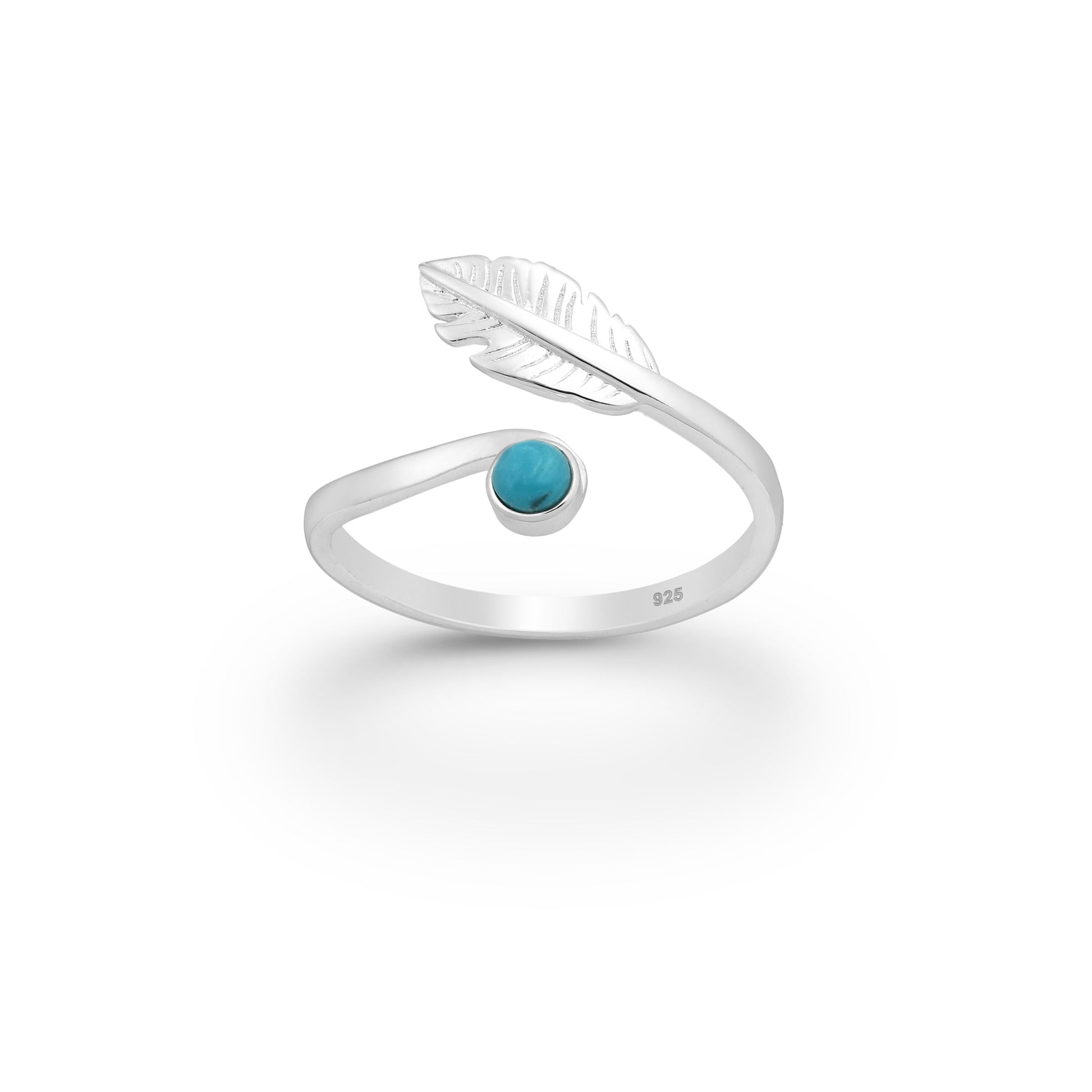 Turquoise leaf sterling silver ring, nature-inspired silver ring, boho wrap ring with turquoise