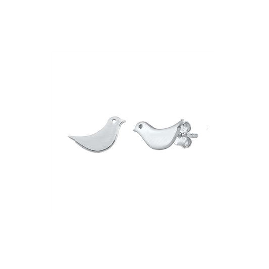 Silver Little Bird Stud Earring in sterling silver with rhodium-plated finish, featuring a cute 4 mm bird design.