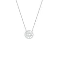 Minimalist silver necklace featuring a dainty moon and sun pendant, lightweight and elegant design.