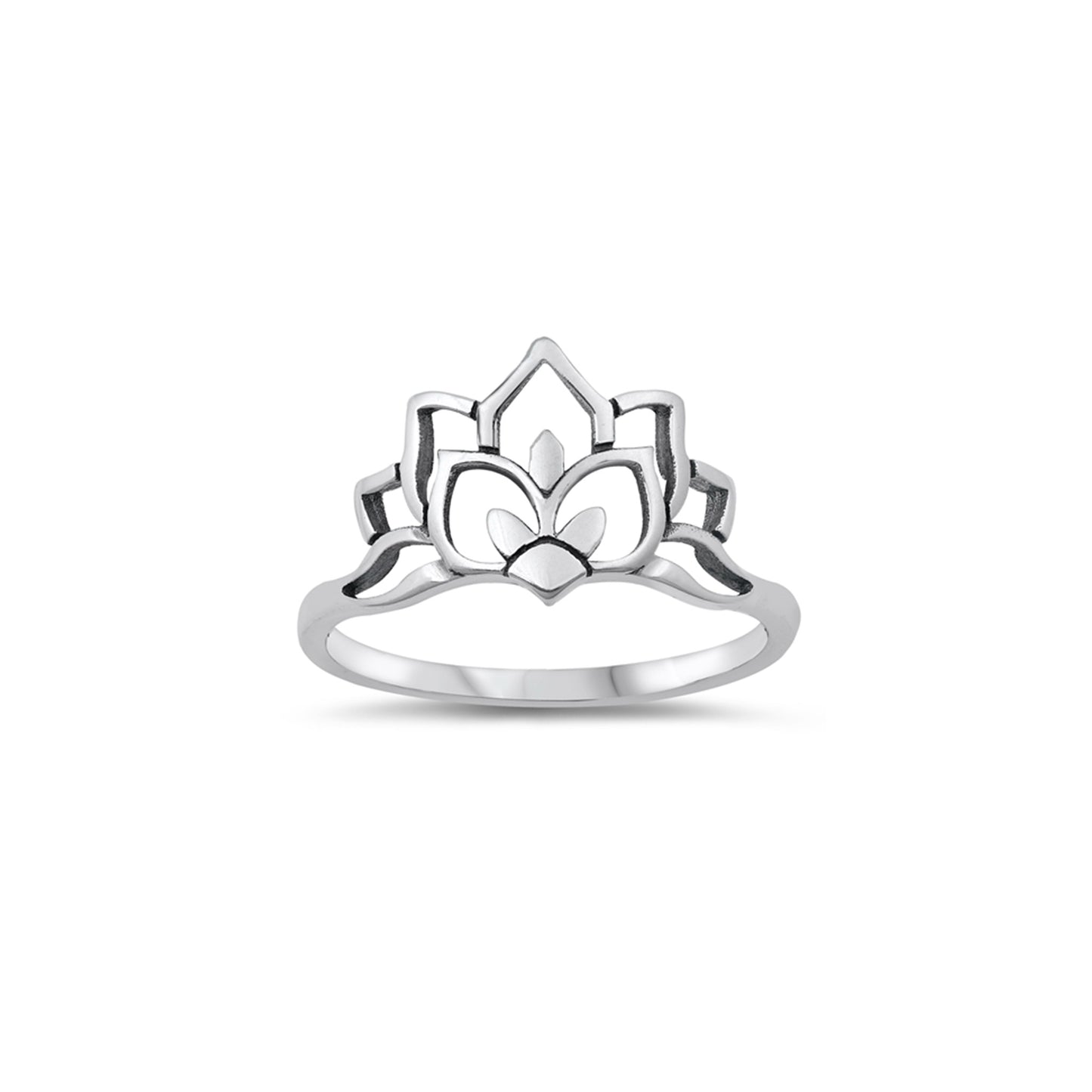 Sterling silver lotus flower ring, oxidized finish, delicate and minimalist design