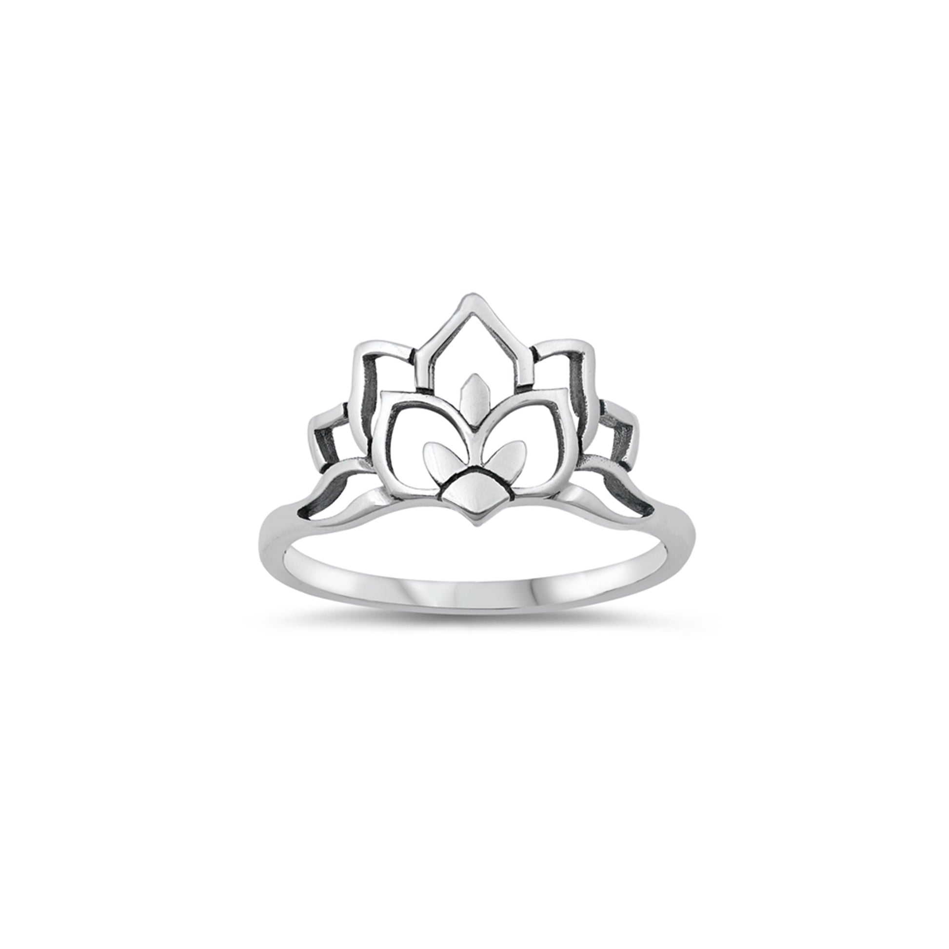Sterling silver lotus flower ring, oxidized finish, delicate and minimalist design
